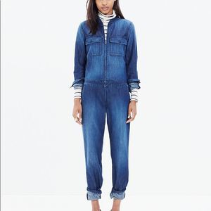 Madewell Coverall Zip Blue Denim Long Sleeve Jumpsuit Boilersuit Size S
